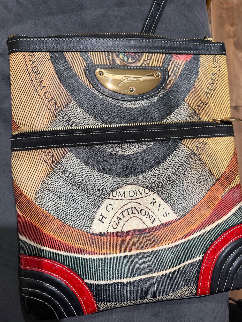 Multicolor Canvas Messenger Bag with Black Trim